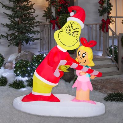 Image showing  Airblown-Grinch Passing Out Candy Canes to Cindy Lou-Large Scene-Dr. Seuss