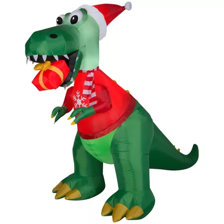 13.78" Gemmy T-Rex Airblown with Gift Large Inflatable Christmas Decoration Christmas Inflatables