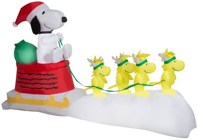 Gemmy Airblown-Snoopy in Dog Bowl Sleigh with Woodstocks-Scene-Peanuts