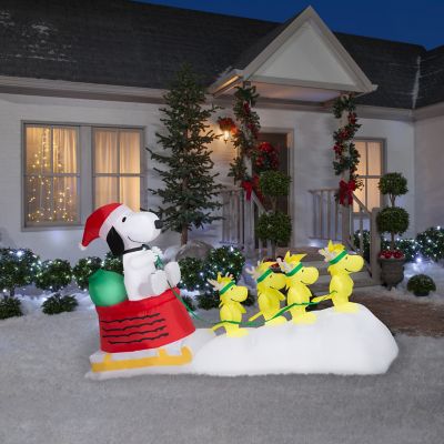 Image showing  Airblown-Snoopy in Dog Bowl Sleigh with Woodstocks-Scene-Peanuts
