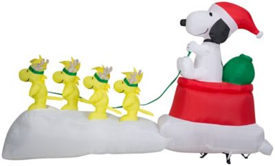 Image showing  Airblown-Snoopy in Dog Bowl Sleigh with Woodstocks-Scene-Peanuts