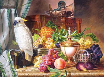 Image showing  3000 pc. Jigsaw Puzzle, Still Life with Fruit and a Cockatoo, Josef Schuster, C-300143-2