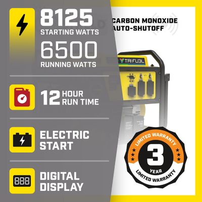 Image showing  8,125/6,500-Watt Tri-Fuel Portable Generator, Electric Start, CO Shield