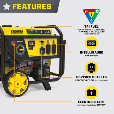 Image showing  8,125/6,500-Watt Tri-Fuel Portable Generator, Electric Start, CO Shield
