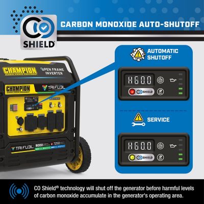 Image showing 7 th Champion Power Equipment 9,000/7,250-Watt Tri-Fuel Open Frame Inverter Generator, CO Shield