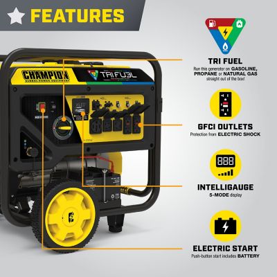 Image showing  15,000/12,000-Watt Tri-Fuel Home Backup Portable Generator, Electric Start, CO Shield