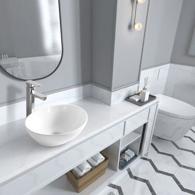 Image showing  Matte Composite 16 in. Oval Ceramic Countertop Bathroom Vanity Vessel Sink, Scratch Resistant, White