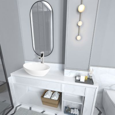 Image showing  Matte Composite 16 in. Oval Ceramic Countertop Bathroom Vanity Vessel Sink, Scratch Resistant, White