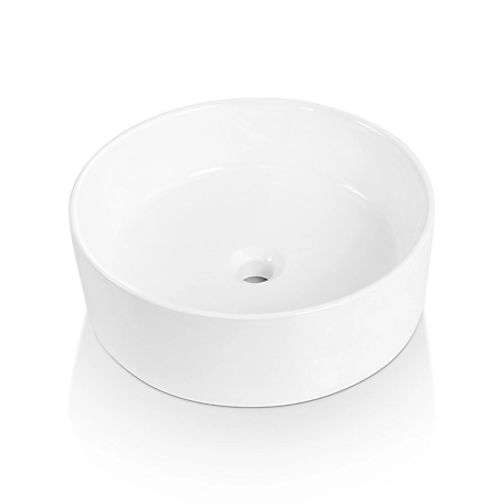 Sinber Matte Composite 18 in. Round Ceramic Countertop Bathroom Vanity Vessel Sink Scratch Resistant in White, BVS1818A-OLR