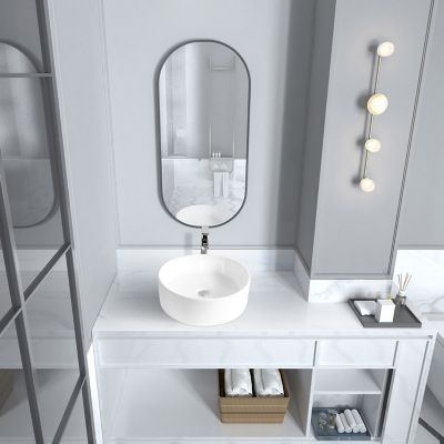 Image showing  Matte Composite 18 in. Round Ceramic Countertop Bathroom Vanity Vessel Sink, Scratch Resistant, White