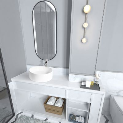 Image showing  Matte Composite 18 in. Round Ceramic Countertop Bathroom Vanity Vessel Sink, Scratch Resistant, White