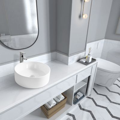 Image showing  Matte Composite 18 in. Round Ceramic Countertop Bathroom Vanity Vessel Sink, Scratch Resistant, White