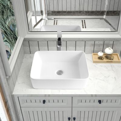 Image showing  Matte Stone Composite 19 in. Rectangular Ceramic Bathroom Vanity Vessel Sink, Scratch Resistant, White
