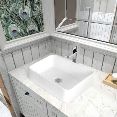 Image showing  Matte Stone Composite 19 in. Rectangular Ceramic Bathroom Vanity Vessel Sink, Scratch Resistant, White