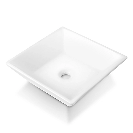 Sinber Matte Composite 16 in. Square Ceramic Countertop Bathroom Vanity Vessel Sink Scratch Resistant in White, BVS1616A-OLR
