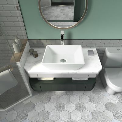Image showing  Matte Composite 16 in. Square Ceramic Countertop Bathroom Vanity Vessel Sink, Scratch Resistant, White