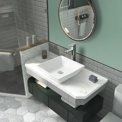 Image showing  Matte Composite 16 in. Square Ceramic Countertop Bathroom Vanity Vessel Sink, Scratch Resistant, White