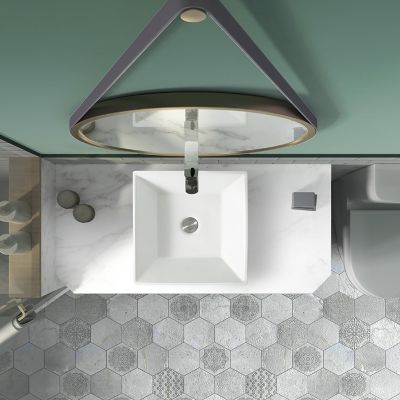 Image showing  Matte Composite 16 in. Square Ceramic Countertop Bathroom Vanity Vessel Sink, Scratch Resistant, White