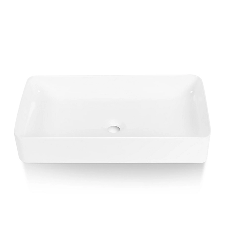 Sinber Matte Stone Composite 24 in.Rectangular Ceramic Bathroom Vanity Vessel Sink Scratch Resistant in White, BVS2414A-OLR