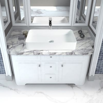 Image showing  Matte Stone Composite 24 in.Rectangular Ceramic Bathroom Vanity Vessel Sink Scratch Resistant in White, BVS2414A-OLR