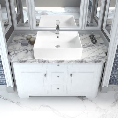 Image showing  Matte Stone Composite 23 in. Rectangular Ceramic Bathroom Vanity Vessel Sink, Scratch Resistant, White