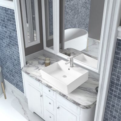 Image showing  Matte Stone Composite 23 in. Rectangular Ceramic Bathroom Vanity Vessel Sink, Scratch Resistant, White