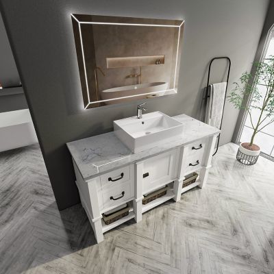 Image showing 6 th Sinber Matte Stone Composite 23 in. Rectangular Ceramic Bathroom Vanity Vessel Sink, Scratch Resistant, White