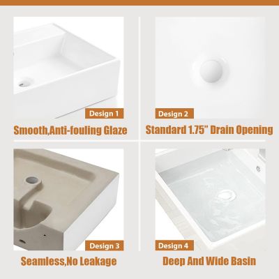 Image showing 7 th Sinber Matte Stone Composite 23 in. Rectangular Ceramic Bathroom Vanity Vessel Sink, Scratch Resistant, White