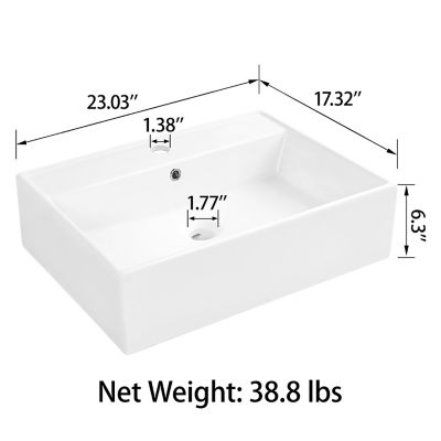 Image showing 8 th Sinber Matte Stone Composite 23 in. Rectangular Ceramic Bathroom Vanity Vessel Sink, Scratch Resistant, White