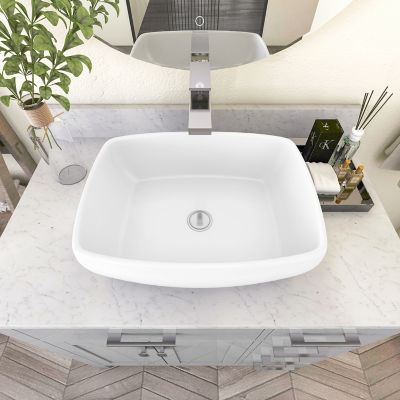 Image showing  Matte Stone Composite 19 in. Rectangular Ceramic Bathroom Vanity Vessel Sink Scratch Resistant in White, BVS1914A-OLR