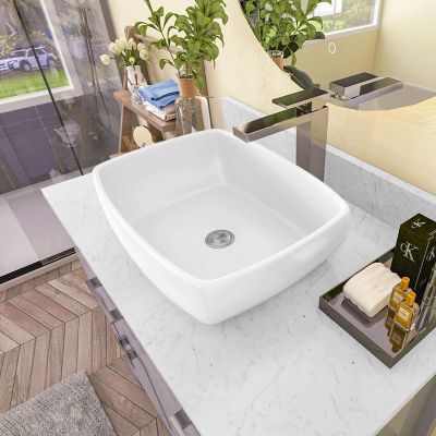 Image showing  Matte Stone Composite 19 in. Rectangular Ceramic Bathroom Vanity Vessel Sink Scratch Resistant in White, BVS1914A-OLR