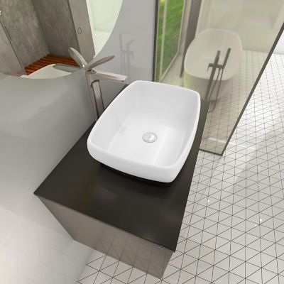 Image showing  Matte Stone Composite 19 in. Rectangular Ceramic Bathroom Vanity Vessel Sink Scratch Resistant in White, BVS1914A-OLR