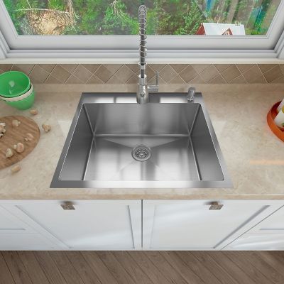 Image showing  25 in. Drop-In Single Bowl 9 in. Deep 18-Gauge 304 Stainless Steel Kitchen Sink, HT2522S-S-9R