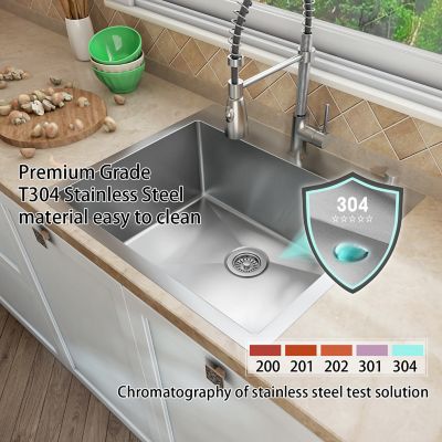 Image showing  25 in. Drop-In Single Bowl 9 in. Deep 18-Gauge 304 Stainless Steel Kitchen Sink, HT2522S-S-9R