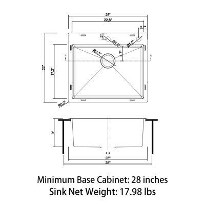 Image showing 8 th Sinber 25 in. Drop-In Single Bowl 9 in. Deep 18-Gauge 304 Stainless Steel Kitchen Sink, HT2522S-S-9R