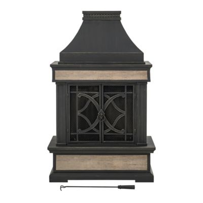 Sunjoy Heirloom Slate Wood-Burning Fireplace, Black