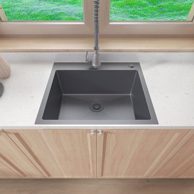 Image showing  25 in. Drop in Single Bowl 9 in. Deep 18-Gauge Black 304 Stainless Steel Kitchen Sink, HT2522S-BR