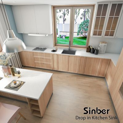 Image showing  25 in. Drop in Single Bowl 9 in. Deep 18-Gauge Black 304 Stainless Steel Kitchen Sink, HT2522S-BR