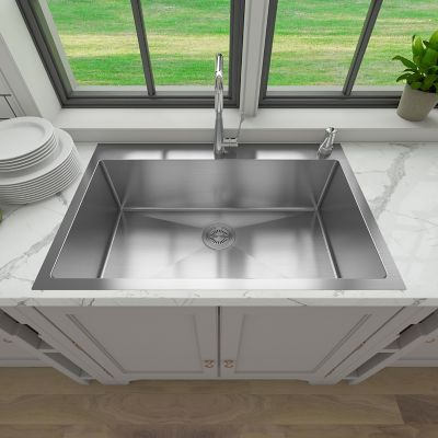 Image showing  33 in. Drop-In Single Bowl 9 in. Deep 18-Gauge 304 Stainless Steel Kitchen Sink, HT3322S-S-9R
