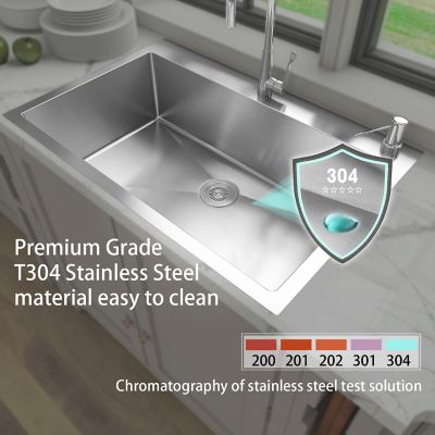 Image showing  33 in. Drop-In Single Bowl 9 in. Deep 18-Gauge 304 Stainless Steel Kitchen Sink, HT3322S-S-9R