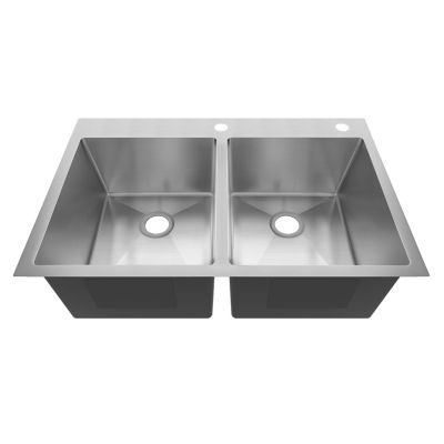 Sinber 33 in. Drop-In 2-Hole Double Bowl 9 in. Deep 18 Gauge 304 Stainless Steel Kitchen Sink, HT3322D-S-9R