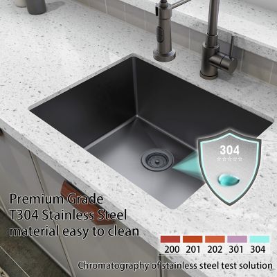 Image showing  23 in. Undermount Single Bowl 18 Gauge Black 304 Stainless Steel Kitchen Sink, HU2318S-9-BR