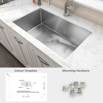 Image showing 6 th Sinber 30 in. Undermount Single Bowl 18 Gauge 304 Stainless Steel Kitchen Sink, HU3018S-SR
