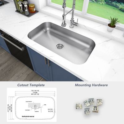 Image showing 7 th Sinber Ada 30 in. Undermount Single Bowl 18 Gauge 304 Stainless Steel Kitchen Sink, MU3018S-ADAR