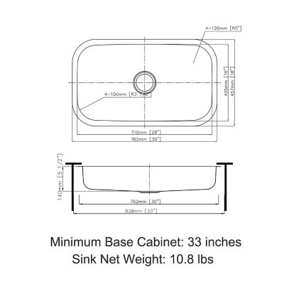 Image showing 8 th Sinber Ada 30 in. Undermount Single Bowl 18 Gauge 304 Stainless Steel Kitchen Sink, MU3018S-ADAR