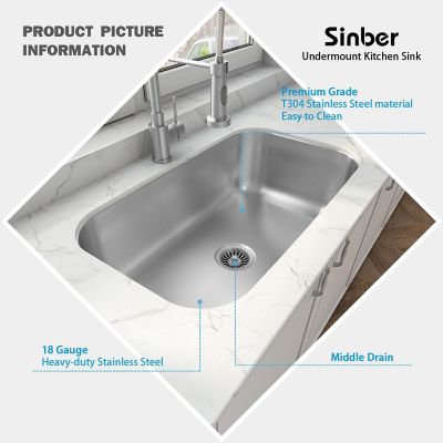Image showing  31 in. Undermount Single Bowl 18-Gauge 304 Stainless Steel Kitchen Sink