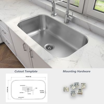 Image showing 7 th Sinber 31 in. Undermount Single Bowl 18-Gauge 304 Stainless Steel Kitchen Sink
