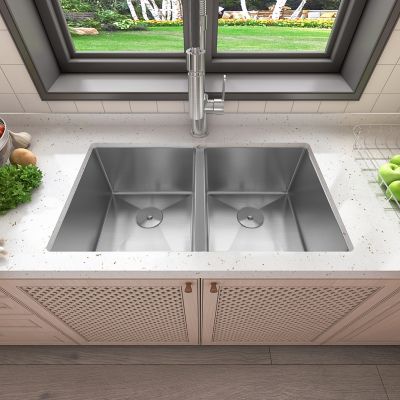 Image showing  32 in. Undermount Double Bowl 18 Gauge 304 Stainless Steel Kitchen Sink, HU3219D-SR