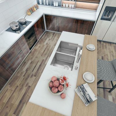 Image showing 5 th Sinber 32 in. Undermount Double Bowl 18 Gauge 304 Stainless Steel Kitchen Sink, HU3219D-SR