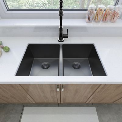 Image showing  32 in. Undermount Double Bowl 18-Gauge Black 304 Stainless Steel Kitchen Sink